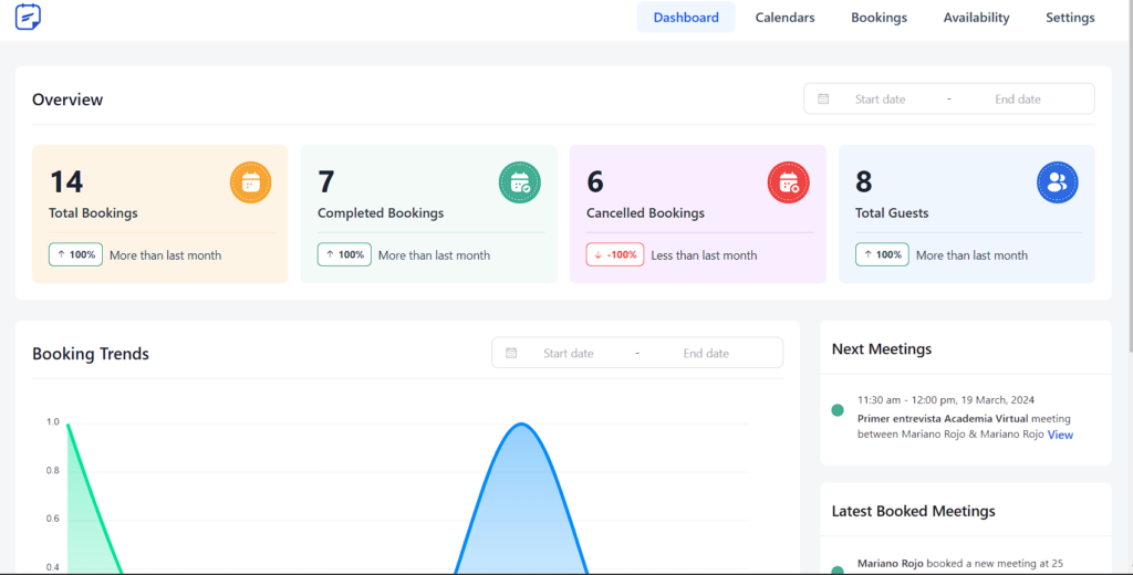 Dashboard Fluent Booking